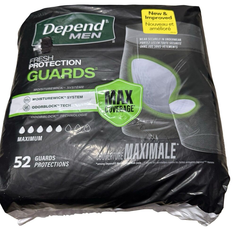 52 Count New Depend Guards Incontinence Pads for Men, Maximum Absorbency
